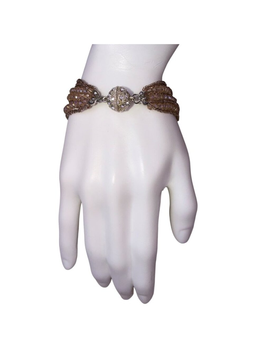 Multi-Strand Brown Crystal Beaded Magnetic Clasp Bracelet For Women 7 Inch